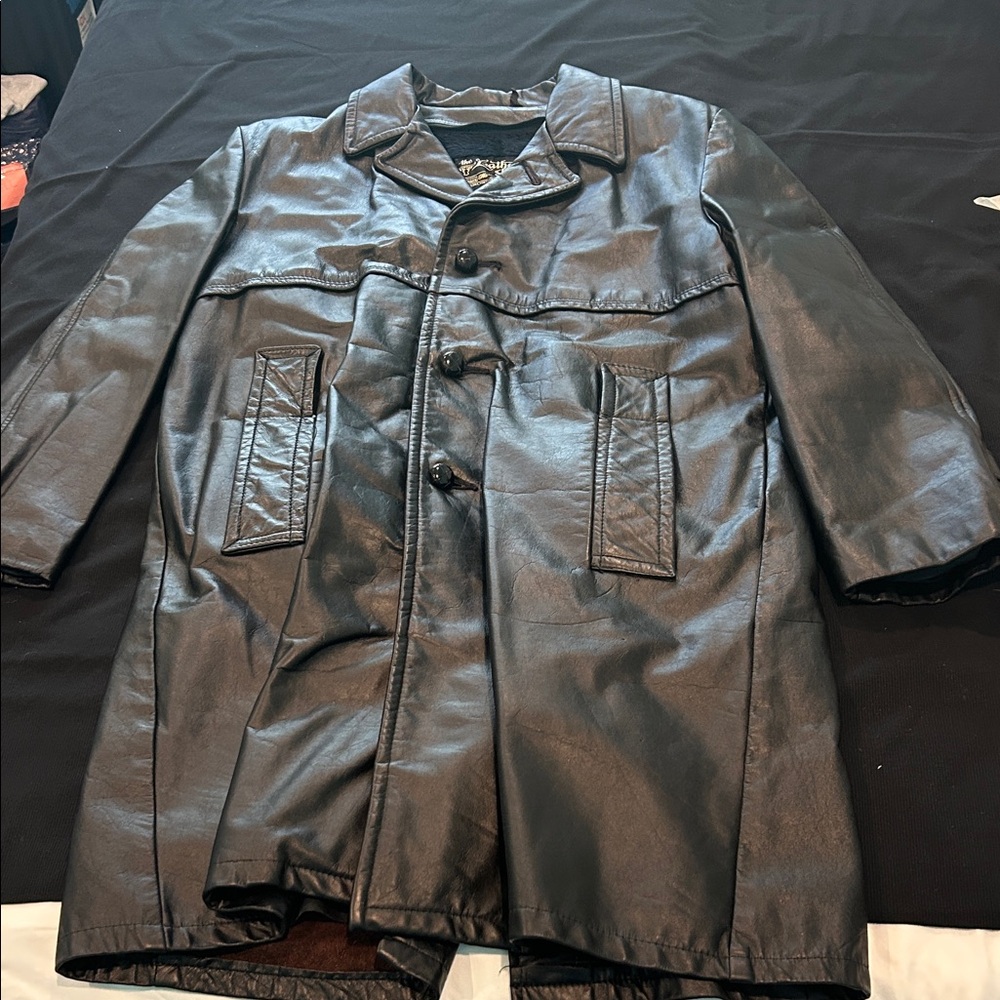 The leather shop Men's Dark Leather Trench Coat